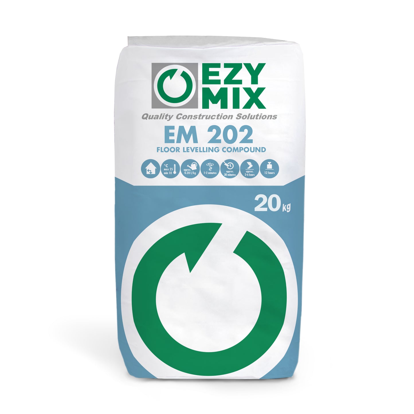 Ezymix floor levelling compound bag with detailed label and branding for smooth, even surface preparation.